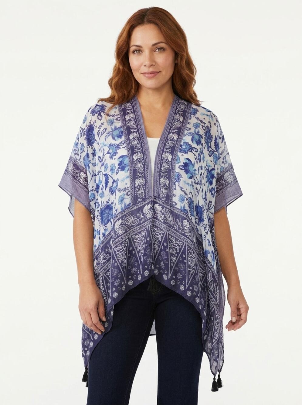 Lucky Brand Floral Paisley Open Front Kimono Cardigan Wrap Women Size OS